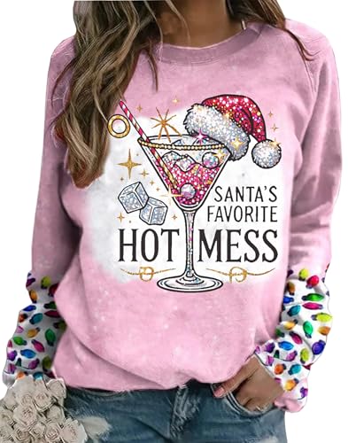 Santa'S Favorite Hot Mess Shirts For Women Vintage Ugly Christmas Sweatshirt Long Sleeve Christmas Holiday Clothes