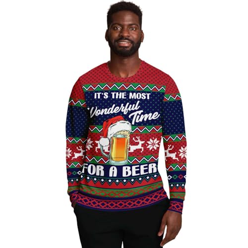 Its The Most Wonderful Time For A Beer Sweatshirt | Unisex Ugly Christmas Sweater, Xmas Sweater, Funny Holiday Sweater Shirt L Red