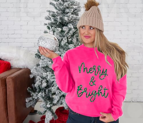 Christmas Sweatshirts Women Merry And Bright Christmas Crewneck Shirts Xmas Holiday Glitter Long Sleeve Pullover Top 3 Christmas Sweatshirts Women Merry And Bright Christmas Crewneck Shirts Xmas Holiday Glitter Long Sleeve Pullover Top - Image 3