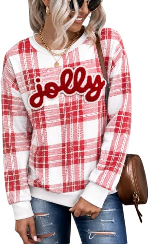 Christmas Sweatshirt For Women Jolly Merry Patch Striped Sweatshirts - Image 2