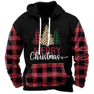 Arvilhill Men Ugly Christmas Hoodies Vintage Xmas Plaid Sweatshirt With Kangaroo Pocket (S-3Xl)