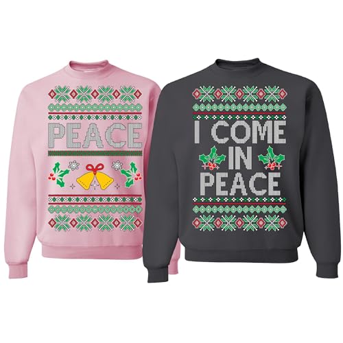 Wild Custom Apparel I Come In Peace Im Peace Couples Matching Set Ugly Christmas Sweater Sweatshirt