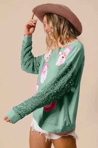 Nufiwi Women Christmas Sweatshirt Sequined Long Sleeve Glitter Santa Shirt Funny Merry Sweatshirts Xmas Holiday Pullover 3 Nufiwi Women Christmas Sweatshirt Sequined Long Sleeve Glitter Santa Shirt Funny Merry Sweatshirts Xmas Holiday Pullover