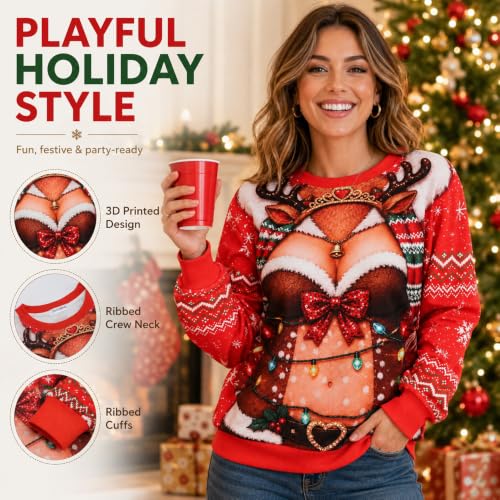 Women Ugly Christmas Crewneck Novelty Sweatshirt Long Sleeve Sweater Shirt - Image 2