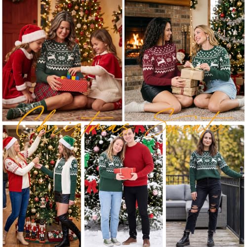 Ecowish Bow Fair Isle Christmas Sweaters For Women Knitted Crew Neck Jumper - Image 4