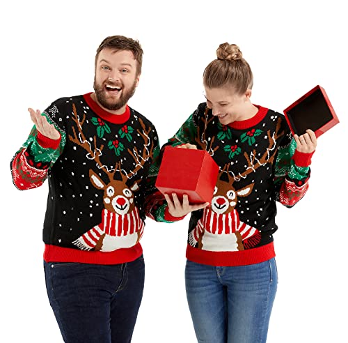 Light Up Ugly Christmas Sweater For Men,Led Funny Xmas Pullover For Party | Led Novelty Festive Knitwear For Women Couples, Creative 3D Design With Lights, Classic Holiday Pattern Santa Reindeer Llama 5 Light Up Ugly Christmas Sweater For Men,Led Funny Xmas Pullover For Party