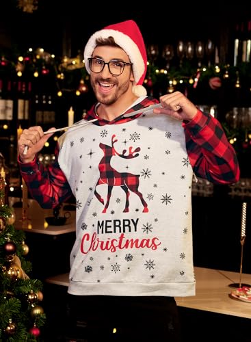 Arvilhill Men’S Ugly Christmas Hoodies Vintage Red Plaid Sweatshirt (S-3Xl)