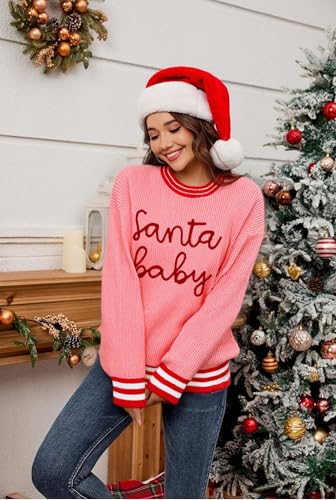 Supeya Santa Christmas Sweaters For Women Ugly Christmas Sweater Embroidered Santa Sweatshirt Xmas Knitted Pullover Tops - Image 5