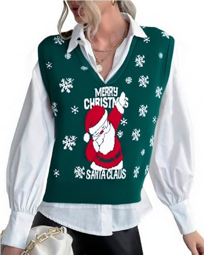 Ugly Christmas Sweater Vest Women V Neck Christmas Vest Vintage