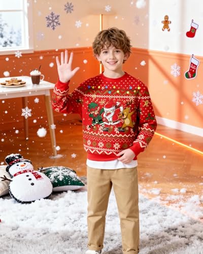 Kid Ugly Christmas Sweatshirt Xmas Crewneck Sweater For Toddler Boy Red Funny Pullover Top Clothes 3-12T - Image 3