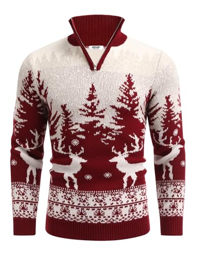 Coofandy Men'S Quarter Zip Pullover Sweater Casual Zip Up Polo Sweater Knit | 1/4 Zip, Ribbed Cuff, Mock Neck, Xmas Snowflake Reindeer Pattern, Classic Fit, Fall Winter Fashion, Christmas New Year Outfit - Image 3