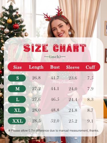 Ounar Christmas Sweatshirts For Women Xmas Tree Graphic Long Sleeve Tops - Image 5