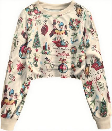 Women'S Christmas Graphic Crop Crew Neck Sweatshirt 1 Women'S Christmas Graphic Crop Crew Neck Sweatshirt