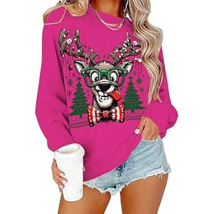 Oversized Reindeer Graphic Christmas Sweatshirt For Women