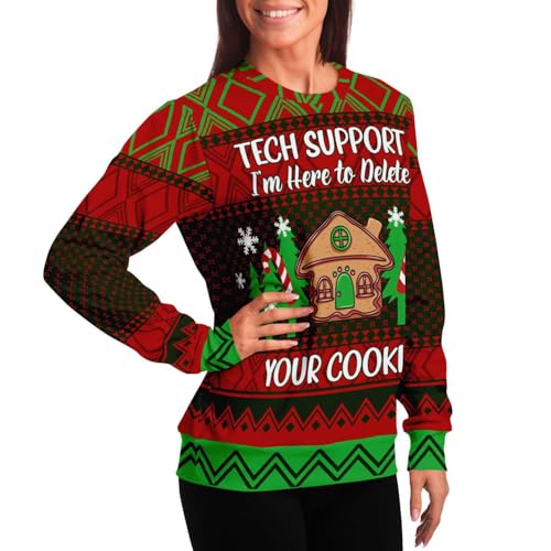 Im Here To Delete Your Cookies Sweatshirt | Unisex Ugly Christmas Sweater, Funny Holiday Xmas Sweater, Funny Tech Shirt L Red - Image 6