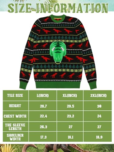 Liitrsh 3D Christmas Dinosaur Adult Ugly Sweater Xmas Funny Long Sleeve Knit Sweater For Men Women Holiday Party