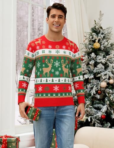 Mens Ugly Christmas Sweater Santa Clause Reindeer Snowflake Knitted Funny Pullover Xmas Holiday Long Sleeve Sweaters