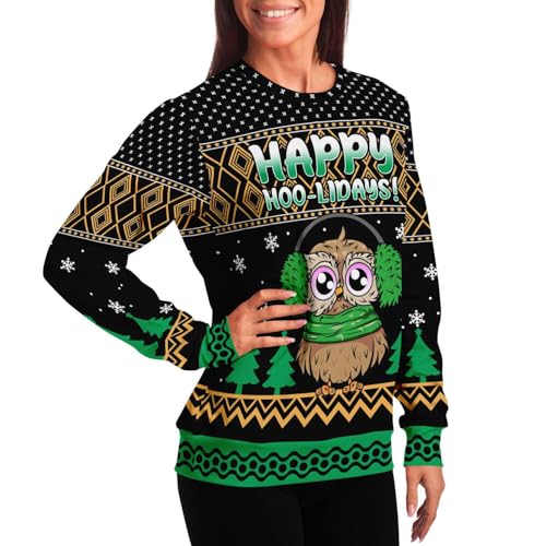 Happy Owl-Idays Sweatshirt | Unisex Ugly Christmas Sweater, Xmas Sweater, Holiday Sweater, Funny Sweater, Funny Shirt L Green - Image 6