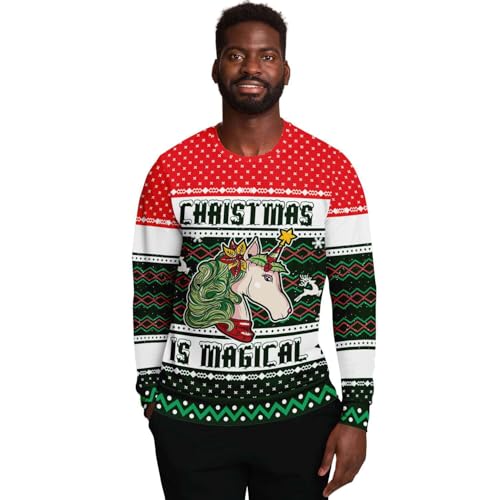 Magical Unicorn Sweatshirt | Unisex Ugly Christmas Sweater, Xmas Sweater, Holiday Sweater, Funny Sweater, Funny Shirt M Green - Image 2