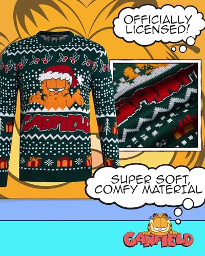 Nickelodeon Garfield Mens Ugly Christmas Sweater Long Sleeve Sweatshirt | Vibrant Garfield Graphics, Festive Holiday Soft Ugly Sweater, Ribbed Crewneck Cuffs &Amp; Hem - Image 2