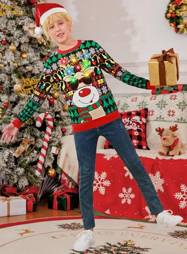 7-14Y Kids Ugly Christmas Sweater Boys Girls Led Light Up Christmas Sweaters Funny Xmas Knitted Pullover - Image 5