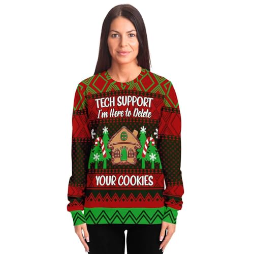 Im Here To Delete Your Cookies Sweatshirt | Unisex Ugly Christmas Sweater, Funny Holiday Xmas Sweater, Funny Tech Shirt L Red - Image 4