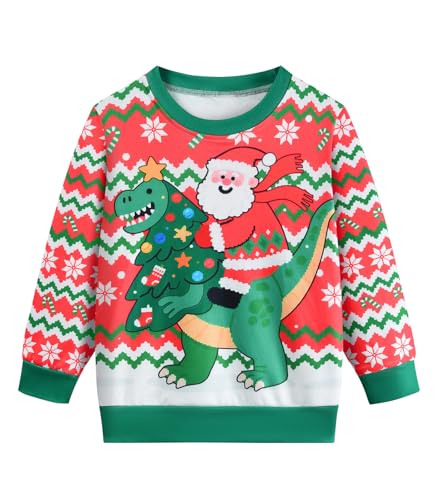 Ddsol Boy Ugly Christmas Sweatshirt Long Sleeve Santa Dinosaur Elk Train Bulldozer Kids Xmas Sweater Pullover Tops 4-10 Years