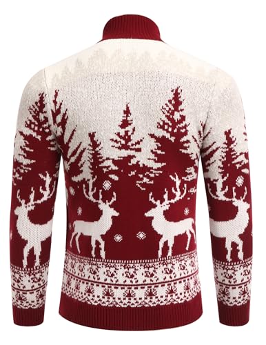 Coofandy Men'S Quarter Zip Pullover Sweater Casual Zip Up Polo Sweater Knit | 1/4 Zip, Ribbed Cuff, Mock Neck, Xmas Snowflake Reindeer Pattern, Classic Fit, Fall Winter Fashion, Christmas New Year Outfit - Image 4