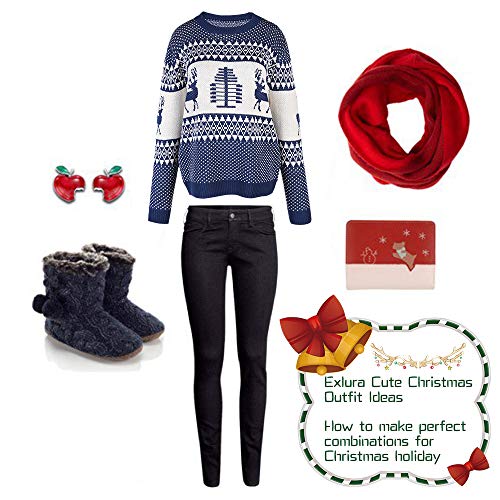 Exlura Patterns Reindeer Ugly Christmas Crew Neck Long Sleeve Sweater Jumper Pullover Knitted Printed Tops 4 Exlura Patterns Reindeer Ugly Christmas Crew Neck Long Sleeve Sweater Jumper Pullover Knitted Printed Tops