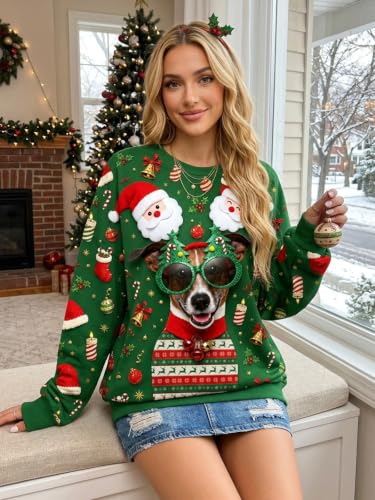 Ugly Christmas Sweatshirt Women Cat Xmas Pullover Tops - Image 3