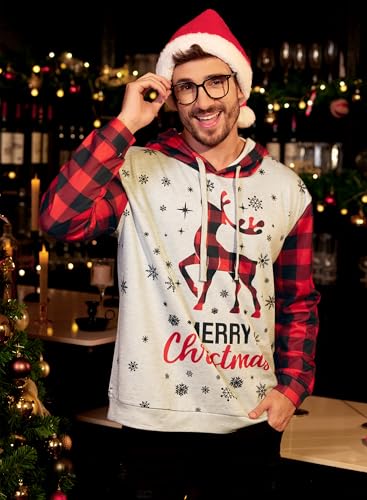 Arvilhill Men’S Ugly Christmas Hoodies Vintage Red Plaid Sweatshirt (S-3Xl)