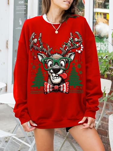 Ugly Christmas Sweater Women Oversized Funny Reindeer Graphic Sweatshirt - Image 5