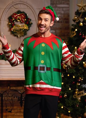 Mainfini Unisex Christmas Sweatshirts 3D Funny Classic Graphic Adult Xmas Pullover (S-3Xl)