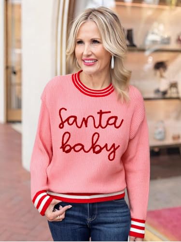 Supeya Santa Christmas Sweaters For Women Ugly Christmas Sweater Embroidered Santa Sweatshirt Xmas Knitted Pullover Tops - Image 3