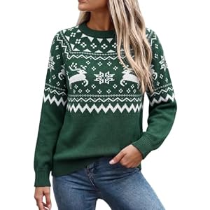 Ecowish Women'S Bow Fair Isle Knitted Christmas Jumper