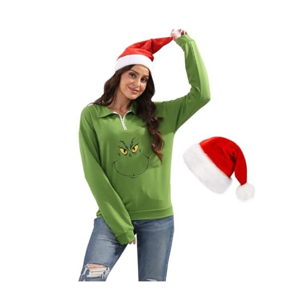 Green Monster Cartoon Christmas Jumper With Santa Hat