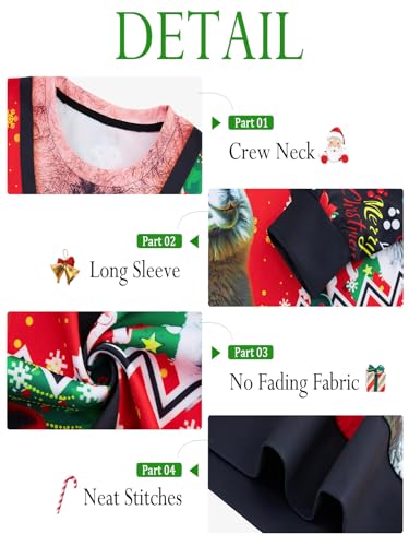 Mens Ugly Christmas Sweatshirt Fake Two Pieces 3D Printed Funny Sweater Shirts Pullover For Xmas Holiday Party