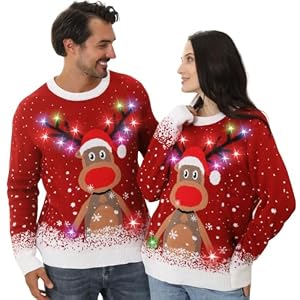 Fwv Light-Up Reindeer Christmas Jumper For Couples