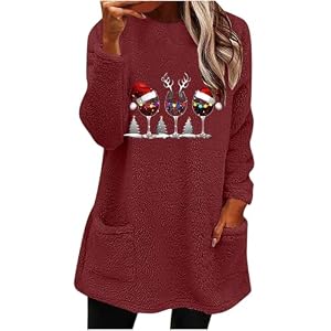Women'S Fleece Christmas Sweatshirt With Wine Glass Pocket