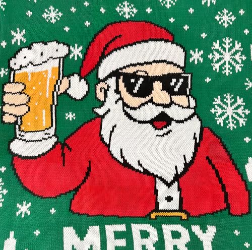 Ugly Christmas Sweater For Men Funny Santa Beer Snowflake Pullover - Image 4