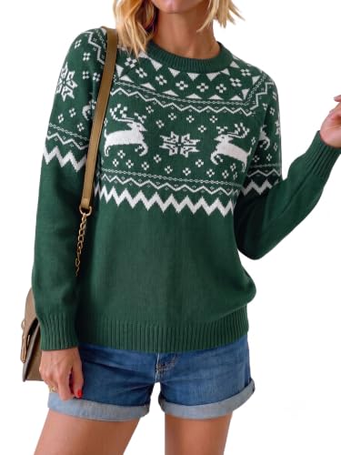 Ecowish Bow Fair Isle Christmas Sweaters For Women Knitted Crew Neck Jumper - Image 6