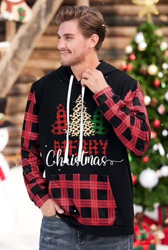 Arvilhill Men Ugly Christmas Hoodies Vintage Xmas Plaid Sweatshirt With Kangaroo Pocket (S-3Xl)