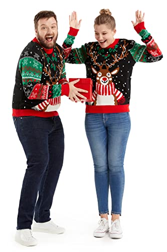 Light Up Ugly Christmas Sweater For Men,Led Funny Xmas Pullover For Party | Led Novelty Festive Knitwear For Women Couples, Creative 3D Design With Lights, Classic Holiday Pattern Santa Reindeer Llama 4 Light Up Ugly Christmas Sweater For Men,Led Funny Xmas Pullover For Party