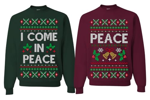 I Come In Peace Couples Sweatshirt Ugly Christmas Matching Crewneck Sweater