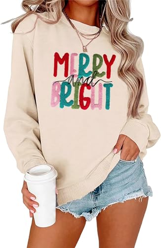 Merry Christmas Sweatshirts Women Merry And Bright Christmas Pullover Top Chenille Patch Letter Printed Xmas Gifts Top 1 Merry Christmas Sweatshirts Women Merry And Bright Christmas Pullover Top Chenille Patch Letter Printed Xmas Gifts Top