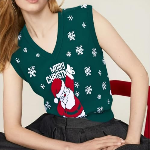 Ugly Christmas Sweater Vest Women V Neck Christmas Vest Vintage - Image 5