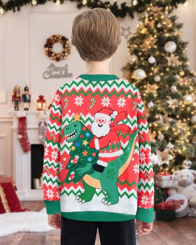 Ddsol Boy Ugly Christmas Sweatshirt Long Sleeve Santa Dinosaur Elk Train Bulldozer Kids Xmas Sweater Pullover Tops 4-10 Years - Image 4
