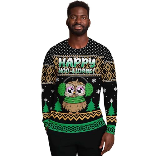 Happy Owl-Idays Sweatshirt | Unisex Ugly Christmas Sweater, Xmas Sweater, Holiday Sweater, Funny Sweater, Funny Shirt L Green - Image 2