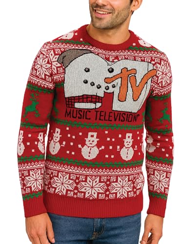 Mtv Mens Ugly Christmas Sweater Long Sleeve Crewneck Pullover Sweater | Soft 100% Acrylic Knit Sweater Fabric, Crew Neck, Long Sleeve, Regular Fit Through The Body