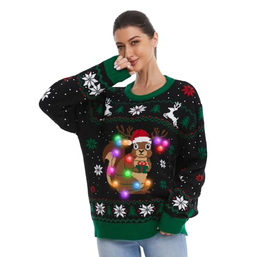 Hsctek Light Up Adults Christmas Knitted Sweater, Ugly Xmas Pullovers Women - Image 2